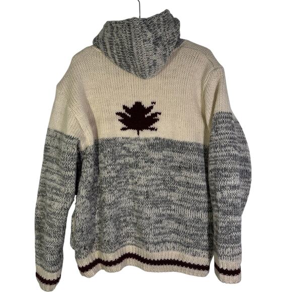 Vintage Ark Imports Men's L Wool Zip Up Knit Jacket with Canada Maple Leaf - Picture 2 of 6